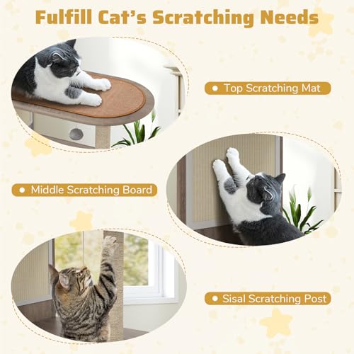 Tangkula Cat Tree with Litter Box Enclosure, Hidden Litter Box Cat Tower with Sisal Scratching Post & Mat, Dangling Ball, Vented Holes, Farmhouse Cat House Washroom (Oak Gray)