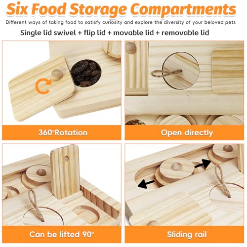 PINVNBY Guinea Pig Foraging Toy Sniff n' Snack Bunny Chew Toys Small Animal Wooden Enrichment Toys with 2 Balls Interactive Treat Dispenser for Rabbit Hamster Chinchillas Rats and Gerbils