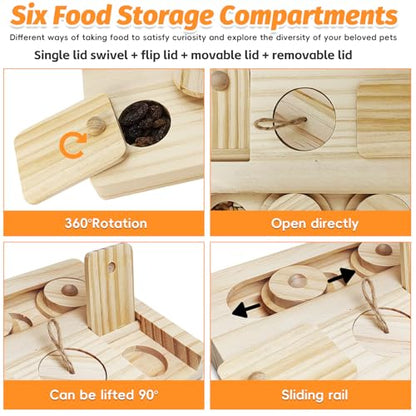 PINVNBY Guinea Pig Foraging Toy Sniff n' Snack Bunny Chew Toys Small Animal Wooden Enrichment Toys with 2 Balls Interactive Treat Dispenser for Rabbit Hamster Chinchillas Rats and Gerbils
