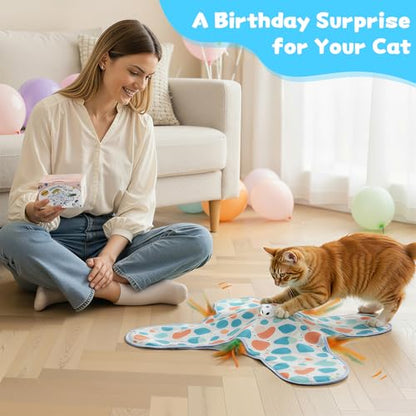 Interactive Cat Toys, Hide and Seek Cat Toy, 2 in 1 Automatic Moving Concealed Feathers for Indoor Cats, Non-Slip Suction, Touch Activated, USB Rechargeable, Blue - color: Blue