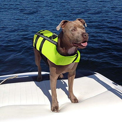 Dog Life Jacket for Small to Large Dogs, Reflective Dog Swimming Vest with D-Ring Leash, High Flotation Pet Swimsuit for Boating Swimming, Fluorescent Green L - size: Large