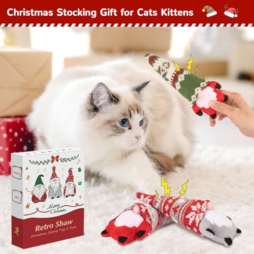 Retro Shaw Christmas Cat Toys, Xmas Catnip Toys for Indoor Kitten Kitty, Safe Kitten Teeth Cleaning Toy, Interactive Cat Chew Kitty Kicker Toy Santa Claus - size: 6.3 Inches