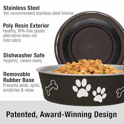 Loving Pets Bella Dog Bowls- Stainless Steel Dog & Cat Bowls - Spill Proof Dog Food Bowl, Cat Bowl, Puppy Essentials & Pet Supplies Great for Home & Travel (Medium 20-35 lbs, Espresso) - color: Espresso, size: Medium (20-35lbs)