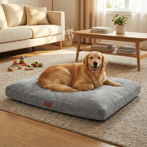 Indestructible Dog Beds Large Sized Dog ，Dual-Layer Construction Crate Bed with Sponge and Memory Foam with Removable Washable Cover, Ultra Soft Surface & Non-Slip Bottom-35 x23 - size: 35"L x 23"W x 3"Th