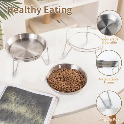 Elevated Cat Bowls,6.7" Extra Wide Raised Stainless Steel Cat Food Bowls with Anti-Slip Metal Stand Whisker Friendly Water Dishes for Indoor Cats and Small Dogs-1pack