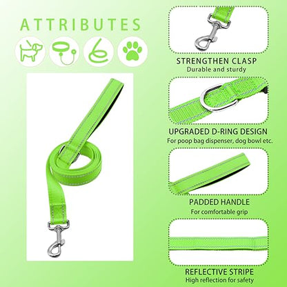 Reflective Dog Collar with Safety Locking Buckle, Adjustable Soft Breathable Nylon Collars for Small, Medium and Large Dogs(Collar+Leash XS Width 3/8" Green) - color: Green, size: XX-Small (Width 3/8")