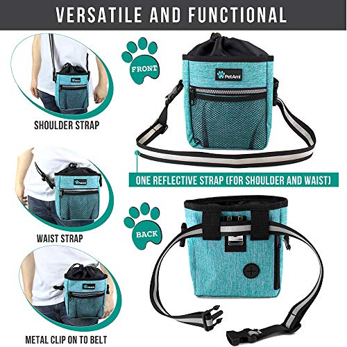 PetAmi Dog Treat Pouch | Dog Training Pouch Bag with Waist Shoulder Strap, Poop Bag Dispenser | Treat Training Bag for Treats, Kibbles, Pet Toys | 3 Ways to Wear (Turquoise) | No bowl included - color: Heather Sea Blue
