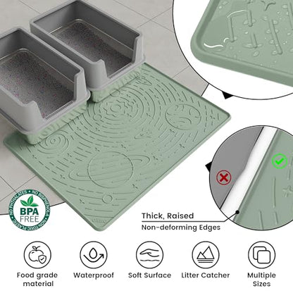 OHMO Cat Litter Mat Large Litter Box Mat, 31.5x23.6 Sage Green, Premium BPA-Free Silicone Rubber Kitty Litter Mat for Litter Box, High Edge Scatter Control Non-Slip Waterproof Litter Trapping Mat - color: Sage Green, size: 31.5"L x 23.6"W