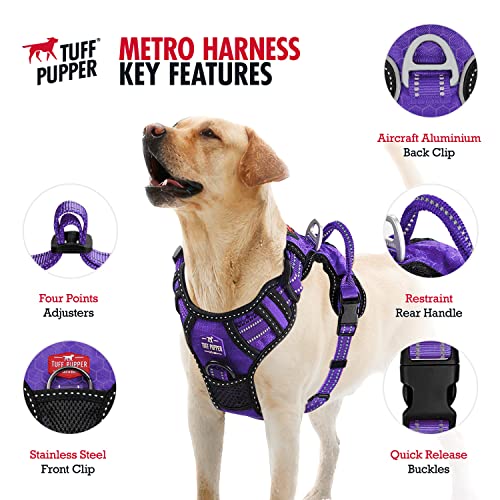 Tuff Pupper No Pull Easy Walk Dog Harness | Heavy Duty Pet Vest | Front & Back Leash Clips | Strong Safety Handle | Reflective Anti Pull Vest | Comfortable Padded Escape Proof Harness (Small, Purple) - color: Purple, size: Small (Neck: 10-17" , Chest: 14-