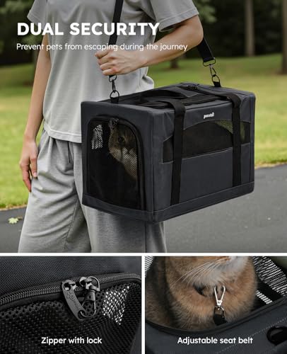 Pecute Cat Carrier Stable, Pet Carrier with Hidden Anxiety Relief Partition & Stable Steel Frame, Safe Cat Carrier for Car Travel, Soft-Sided Dog/Cat Carrier Bag for Pets Up to 11lbs, Dark Gray - color: Dark Gray Regular