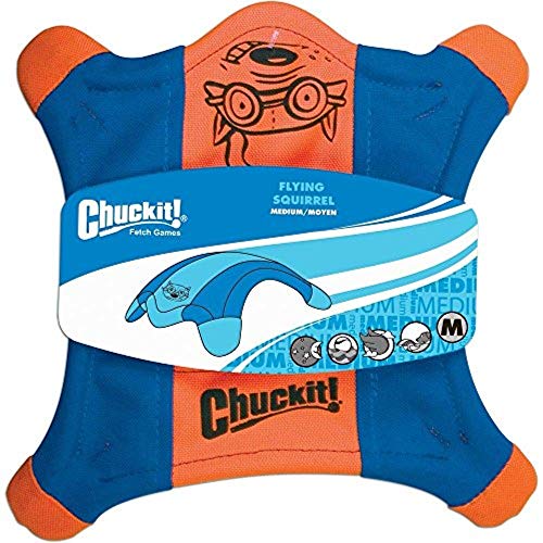 Chuckit! Paraflight Flying Disc Dog Toy, Small (6.75") and Chuckit! Flying Squirrel Fetch Dog Toy, Size Medium (9.5" Diameter) - size: Small, style: Flyer + Dog Toy, (Orange/Blue)
