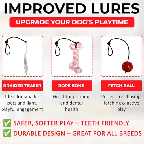 PET Wrangler 2.0 - Upgraded Flirt Pole for Dogs, Interactive Dog Toy with Reinforced 50" Pole &10ft Cord, Creates Extended Play Area, 3 Changeable Lures for Training, Exercise, & Enrichment