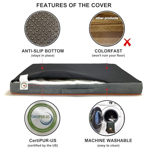 Hard-Wearing Orthopedic Dog Bed for Crate, 53x36 Inch, Made of Memory and HR Foam, Two-Sided Use, Providing Soft and Relatively Hard Support, with an Extra Inner Waterproof Protector (Gray) - size: XXL（53"L x 36"W x 4.5"Th）
