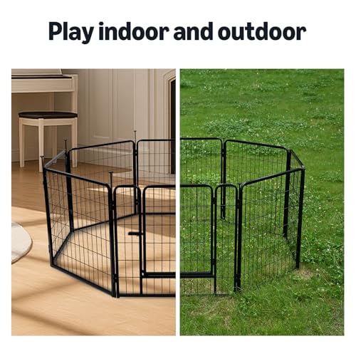 Amazon Basics Dog Playpen, 8 Panels Metal Fence with Door, Foldable for Indoor and Outdoor Use, Suitable for Small to Medium Sized Dogs, 42 Inch Height, Black - style: 8pcs-42"