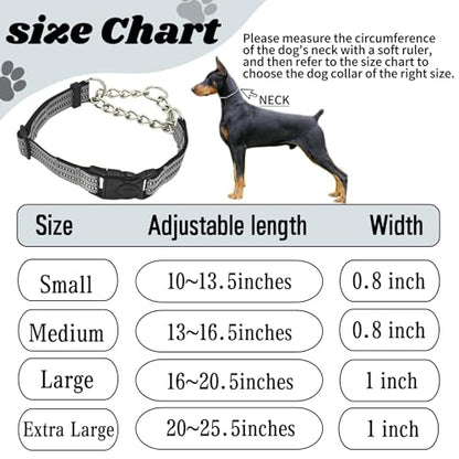 Martingale Dog Collars, Reflective Nylon Collar with Stainless Steel Chain, Adjustable Walking Training Dog Collars with Quick Release Buckle, Suitable for Small Medium Large Dogs(Gray,L) - color: Gray, size: Large-(dog's neck 16~20.5inches)