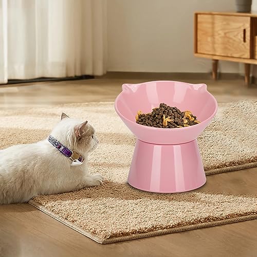 Detachable Elevated Cat Bowls, 15° Tilted Raised Cat Food Bowl Anti-Vomiting,Whisker Friendly, Adjustable Pet Dishes Extra Wide for Protecting Spine, Adult Kitten (Pink - color: Pink