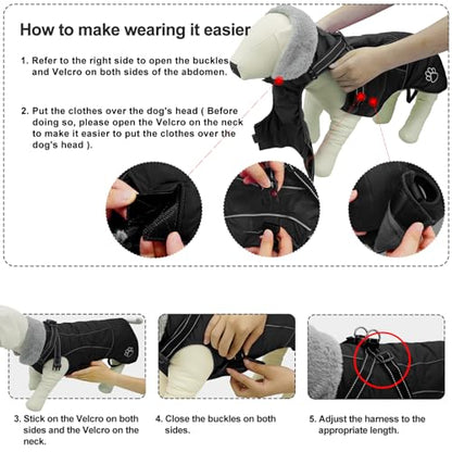 Dog Jacket Waterproof Dog Coat with Harness Built in, Christmas Puppy Winter Coat Reflective Turtleneck Puffer Snow Jackets for Small Medium Large Dogs - color: Black, size: XX-Large