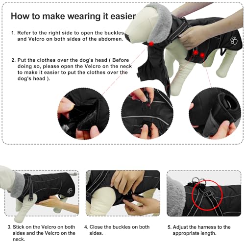 Dog Jacket Waterproof Dog Coat with Harness Built in, Christmas Puppy Winter Coat Reflective Turtleneck Puffer Snow Jackets for Small Medium Large Dogs - color: Black, size: Medium
