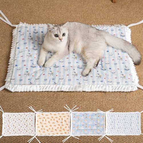 Reversible Silent Cat Bed Self Warming Pet Pad Thin Style Mat Washable Cushion Pad, Pad for Window Perch Outdoor Cat Houses, for Cats, Small Dogs, Rabbits, Non Electric,(Blue Puppy,S) - color: Blue Puppy, size: Small