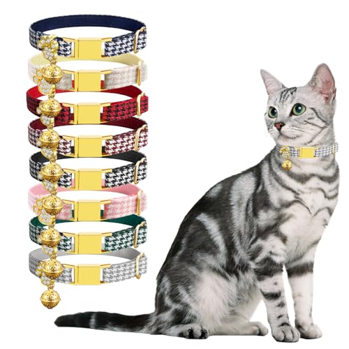 Personalized Breakaway Cat Collars - Magnetic Buckle, Bell - Safety Quick Release, Customized for Girls & Boys Cats- (Houndstooth-Grey) - color: Houndstooth-Grey