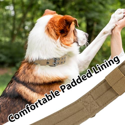 Tactical Dog Collar Military Adjustable Dog Collars Soft Nylon Training Collar with Patch Heavy Duty Metal Buckle Collars for Medium Large Dogs (Brown, M) - color: Brown, size: M