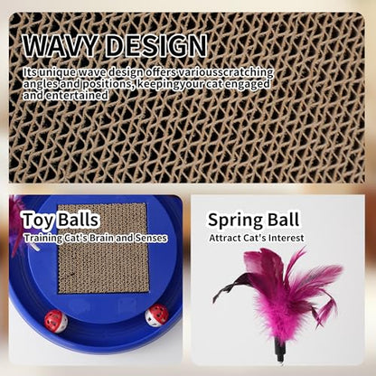 Interactive Cat Ball Track Toy Cat Scratcher with 2 Self-Rotating Balls and 1 Kitten Interactive Toy,Durable Scratch Pad for Indoor Play,Cardboard Scratcher Pad 3-in-1 Cat Toy (Purple) - color: Purple