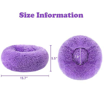 otoez Kitten Puppy Bed Extra Small XS Round Dog Cat Beds Anti Anxiety Plush Pet Calming Donut Bed with Non-Slip Waterproof Bottom, Washable (15.7", Purple) - color: Purple, size: 15.7"