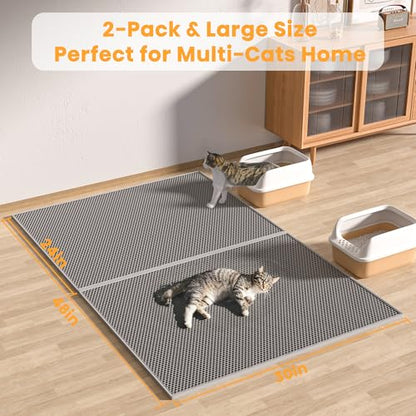 Pieviev 2 Packs Cat Litter Mat Double Layer Waterproof Urine Proof Trapping Mat (30''X24'', Gray) - color: Gray