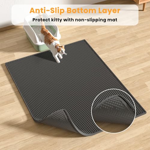 Pieviev 2 Packs Cat Litter Mat Double Layer Waterproof Urine Proof Trapping Mat (30''X24'', Black) - color: Black