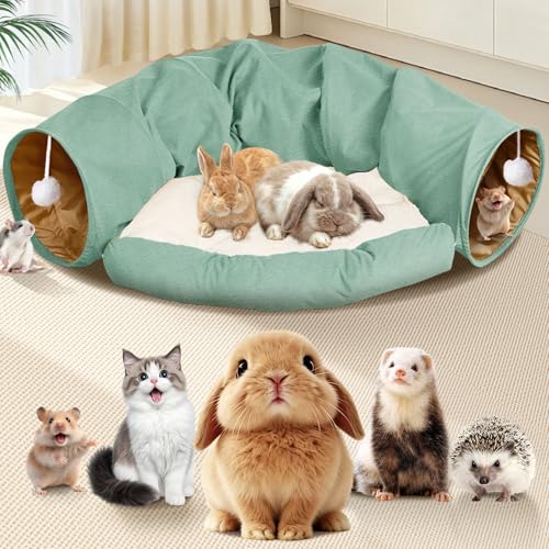 Spardar Bunny Tunnel Bed, 2-in-1 Collapsible Tunnel Tubes Toys, Washable, with Removable Mat Hideout, Interactive Toys for Rabbits Chinchilla Hedgehog Guinea Pigs Kitty, Matcha Green - color: Matcha Green