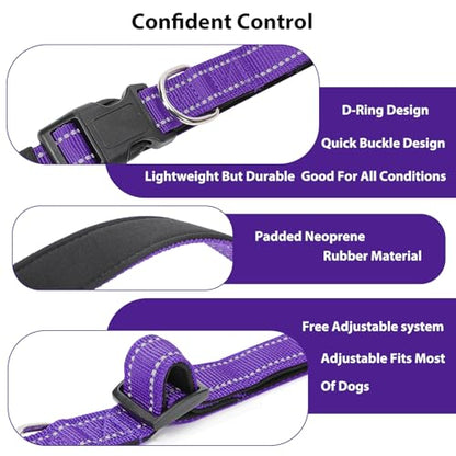 Reflective Dog Collar Padded with Soft Neoprene Breathable Quick Release Basic Dog Collars for Puppy Small Dogs Girl Purple - color: Purple, size: XS:width 5/8"neck 8-10.5"
