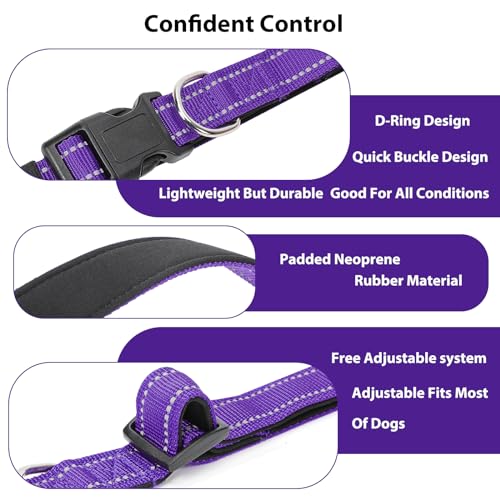 Reflective Dog Collar Padded with Soft Neoprene Breathable Quick Release Basic Dog Collars for Puppy Small Dogs Girl Purple - color: Purple, size: XS:width 5/8"neck 8-10.5"