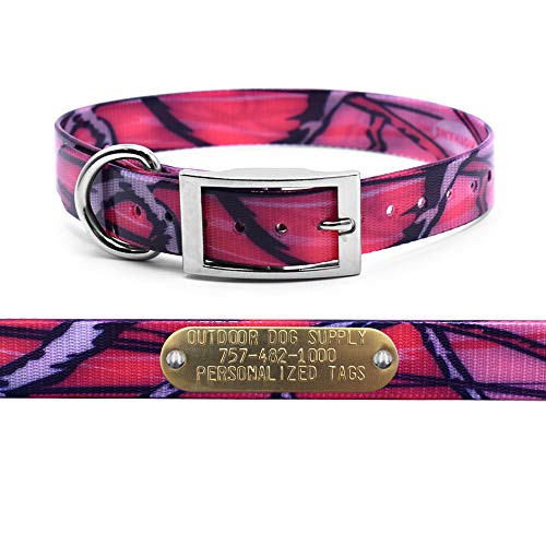 Outdoor Dog Supply 1" Pink Camo D-Ring Dog Collar with Custom 3/4" Brass Nameplate | Durable, Odor-Resistant, Adjustable for Medium & Large Dogs, USA-Made (21") - color: Pink Camo, size: 21" Long