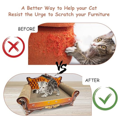 Luxury Cardboard Cat Scratcher Sofa Bed, Couch Shaped Cat Scratching Board, Scratch Lounge with Catnip, Scratcher for Indoor Cats(Brown) - color: Brown Crown