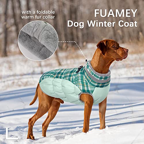 FUAMEY Dog Coat for Small Dogs,Waterproof Dog Winter Jacket with Harness Built in Puppy Cold Weather Coats Reflective Pet Vest with Zipper Warm Fleece Dogs Snowsuit Windproof Green Plaid XS - color: Green Plaid, size: XS(chest:14in)