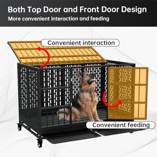 Snuowu 48 Inch Heavy Duty Dog Crate with Wheels, Folding Metal Big Dog Cage for Large and Medium Dogs, Extra Large XL XXL Indestructible Dog Crate with Removable Tray. - size: 48-Inch Black （Fold）