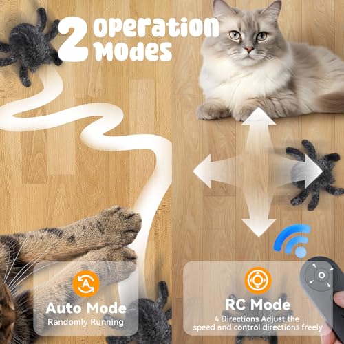 Pawingcat Cat Toys Interactive Remote Control Cat Toy Horror Spider Moving Cat Toy 2 Modes Interactive Cat Toys for Indoor Cats with 3 Speeds