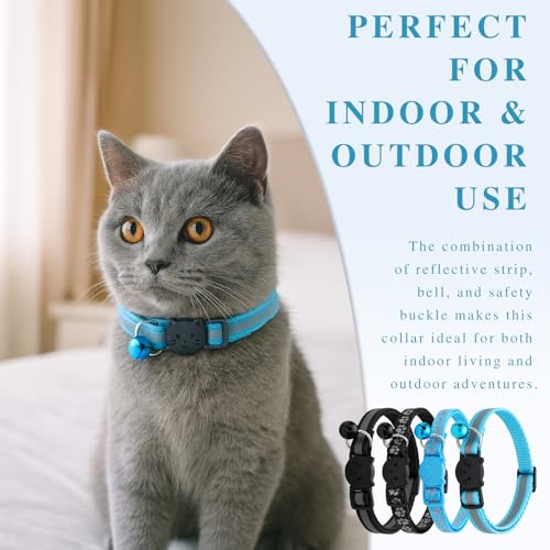 4-Pieces Adjustable Cat Collars with Bells, Breakaway Collars with Reflective Safety Design for Kittens & Cats