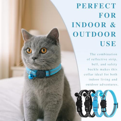 4-Pieces Adjustable Cat Collars with Bells, Breakaway Collars with Reflective Safety Design for Kittens & Cats
