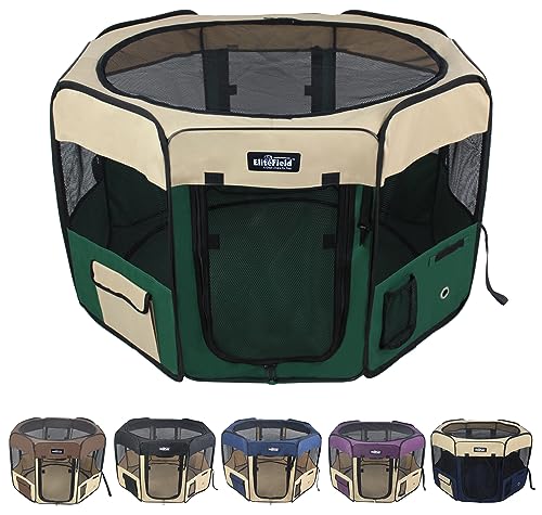 EliteField 2-Door Soft Pet Playpen (2 Year Warranty), Exercise Pen, Multiple Sizes and Colors Available for Dogs, Cats and Other Pets (42" x 42" x 24"H, Beige+Green) - color: Beige+Green, size: 42" x 42" x 24"H