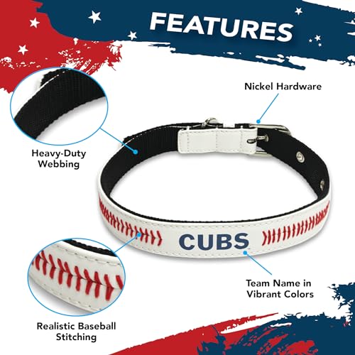 MLB Dog Collar Chicago Cubs New Signature PRO PVC-Leather Premium Pet Collars Extra Tough & Durable! Super Stylish! Size: Small Adjustable 12-15" Length x 0.75" Width - color: Chicago Cubs, size: Small