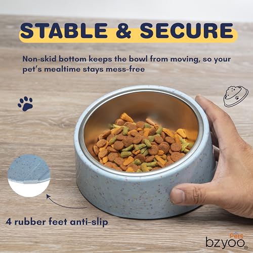 bzyoo 16oz Tilted Dog Bowl for Small Dogs & Cats, 15° Elevated Stainless Steel Pet Feeder, Ergonomic Anti-Vomiting Food Bowl for Frenchie, Pug, Persian Cat, Non-Skid Melamine Stand, Sprinkle (Blue) - color: Blue