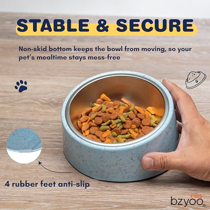 bzyoo 16oz Tilted Dog Bowl for Small Dogs & Cats, 15° Elevated Stainless Steel Pet Feeder, Ergonomic Anti-Vomiting Food Bowl for Frenchie, Pug, Persian Cat, Non-Skid Melamine Stand, Sprinkle (Blue) - color: Blue