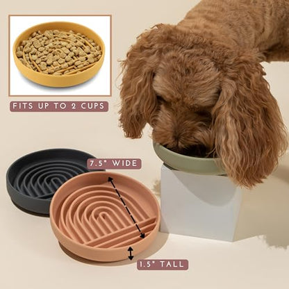 Should We Go? Slow Feeder for Dogs & Puppies, The Slowdown Bowl Silicone Slow Eating, Modern Lick Mat Design, Reduces Gulping, Fits 2 Cups, 7.5” Across x 1.5” Tall, Mealtime Challenge, Medium-Tan - color: Tan - Rainbow Design, size: Medium (7.5” Across x