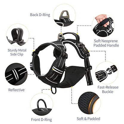 HEELE Dog Harness Dog Harness Small Dog No Pull Harness with Soft Handle Reflective Harness Adjustable, Black, S - color: Black, size: S