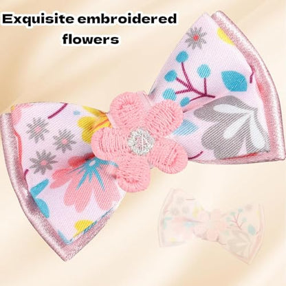Cat Collar Breakaway, HYQHYX Floral Kitten Collar with Bell, Cute Cat Collar with Bow for Girl Boy Removable Bowtie (Pink + Green) - color: Pink + Green