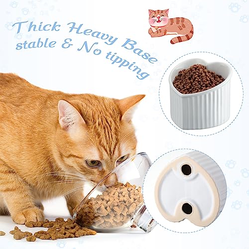 Mumufy 2 Pcs Ceramic Elevated Cat Bowls Tilted Elevated Raised Pet Bowls Anti Vomit Cat Dish for Indoor Stress Free Water Dish Feeder for Puppies, Heart Shaped(Pearly White) - color: Pearly White