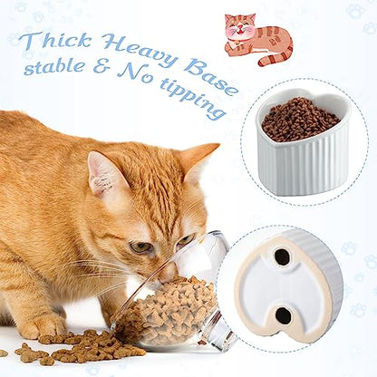 Mumufy 2 Pcs Ceramic Elevated Cat Bowls Tilted Elevated Raised Pet Bowls Anti Vomit Cat Dish for Indoor Stress Free Water Dish Feeder for Puppies, Heart Shaped(Pearly White) - color: Pearly White