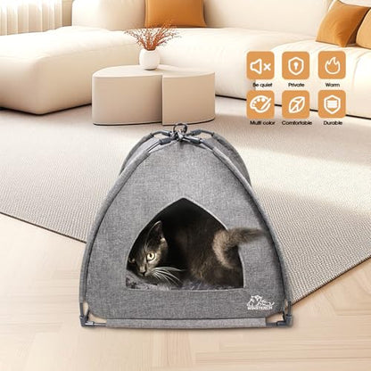 Winsterch Cat Bed Cave for Indoor Cats, Small Pet Tent Cave for Cats, Kittens, and Small Dogs, Warming Cat House with Removable Washable Cushion (18.5'‘ x 18.5’' x 15.8'', Grey) - color: Grey