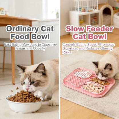 AZY 3-Piece Slow Feeder Cat Bowl and Lick Mat Set – Silicone Cat Treat Spoon & Feeding Mat for Wet Food, Enrichment and Slow Eating (Pink) - color: pink